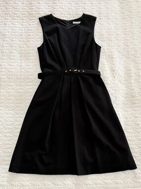 TRINA TURK Classic Black Sleeveless Belted A-Line Dress